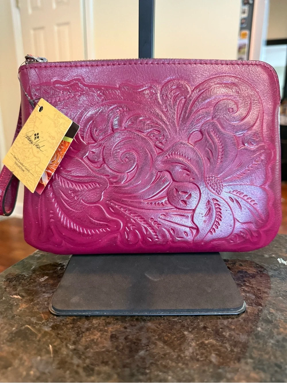 Patricia Nash Embossed Leather Wristlet Clutch - Magenta